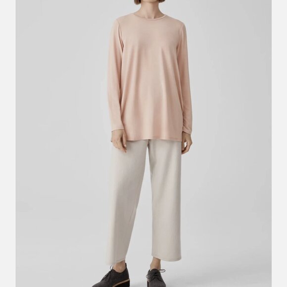 Eileen Fisher Dark Powder Fine Jersey Crew Neck Long Length Top - Picture 2 of 6